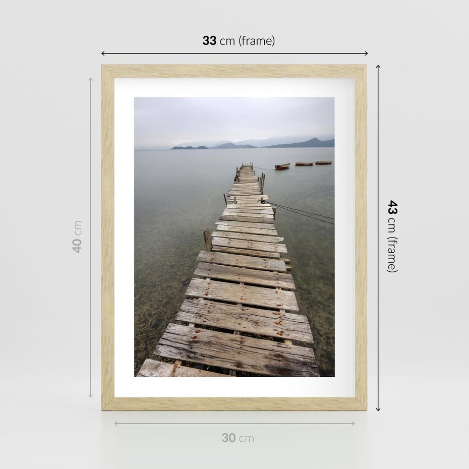 Plakat w ramie 30x40 - Jeziorne Refleksje - pomost, jezioro - rama drewno