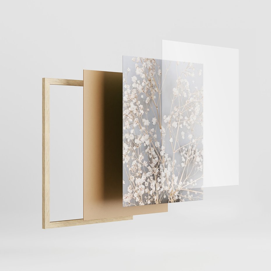 Zestaw obrazy w ramie 50x70 galeria - Kawa, typografia, kwiaty - rama drewno