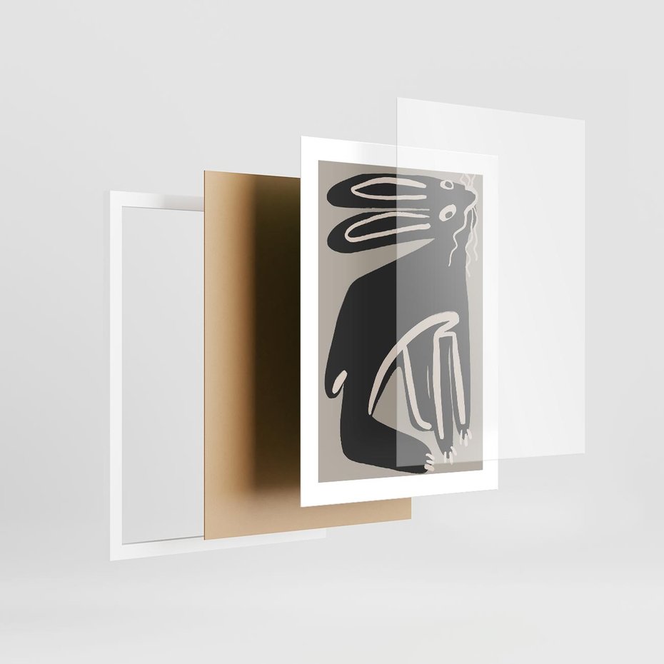 Plakat w ramie 30x40 - Konturujące Struktury - skandynawska sztuka, królik - rama biała