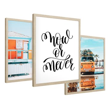 Zestaw obrazy w ramie 50x70 galeria - Pozytywny, napis, podróż, lato, salon - rama drewno