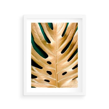 Plakat w ramie 40x50 - Piękno i Styl - złote, liście - rama biała