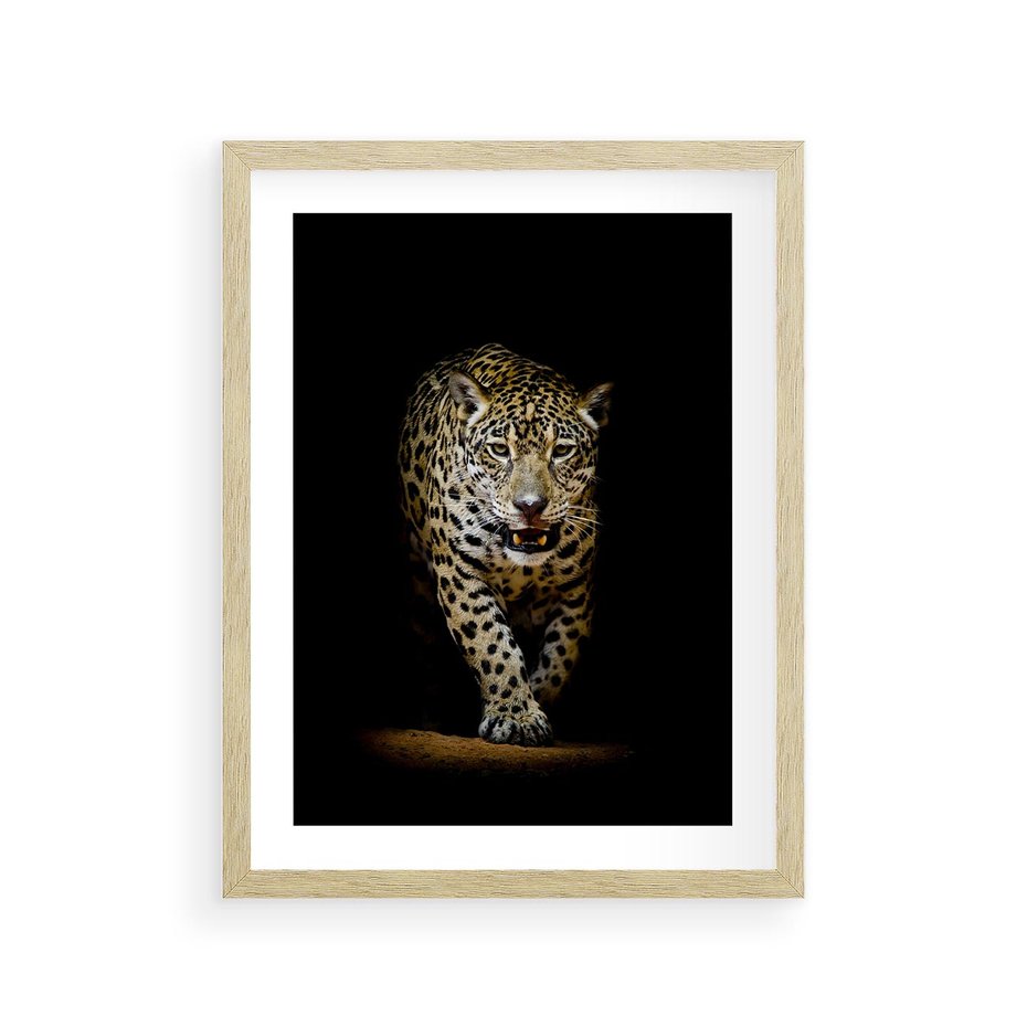 Plakat w ramie 30x40 - Elegancja lamparta - lampart, pantera - rama drewno