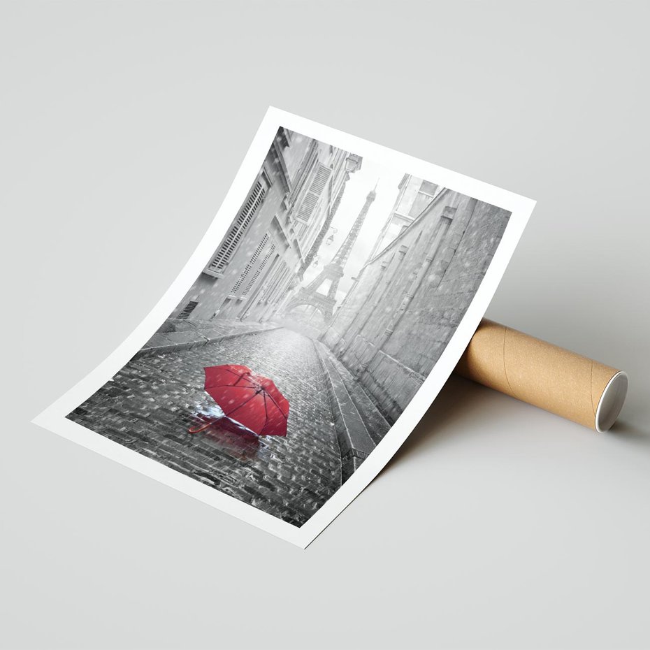 Plakat bez ramy 40x50 - Kolorowy parasol w Paryżu - Paryż, parasol