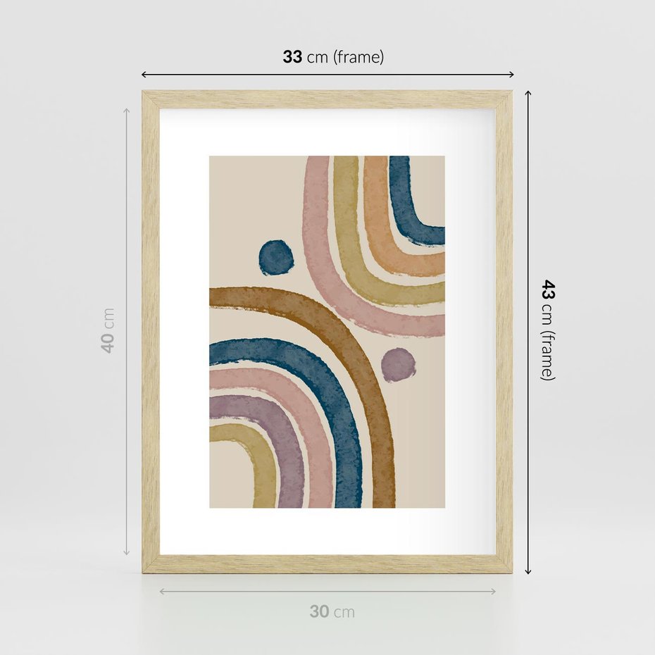 Plakat w ramie 30x40 - Kształtujące Inspiracje - abstrakcyjne tęcze, kompozycja - rama drewno