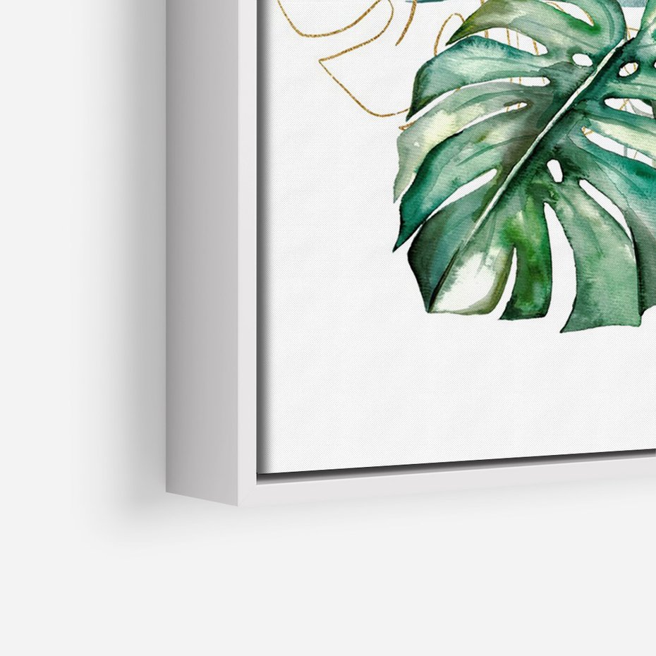 Obraz w ramie 80x120 - Luksus w Detalu - złote, liście - rama biała