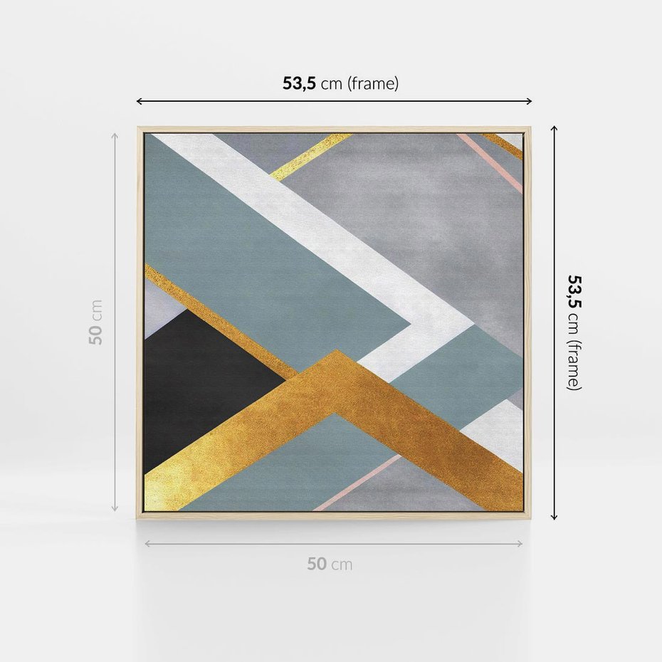 Obraz w ramie 50x50 - Geometryczne Elementy - geometryczne kształty, elementy złota - rama drewno