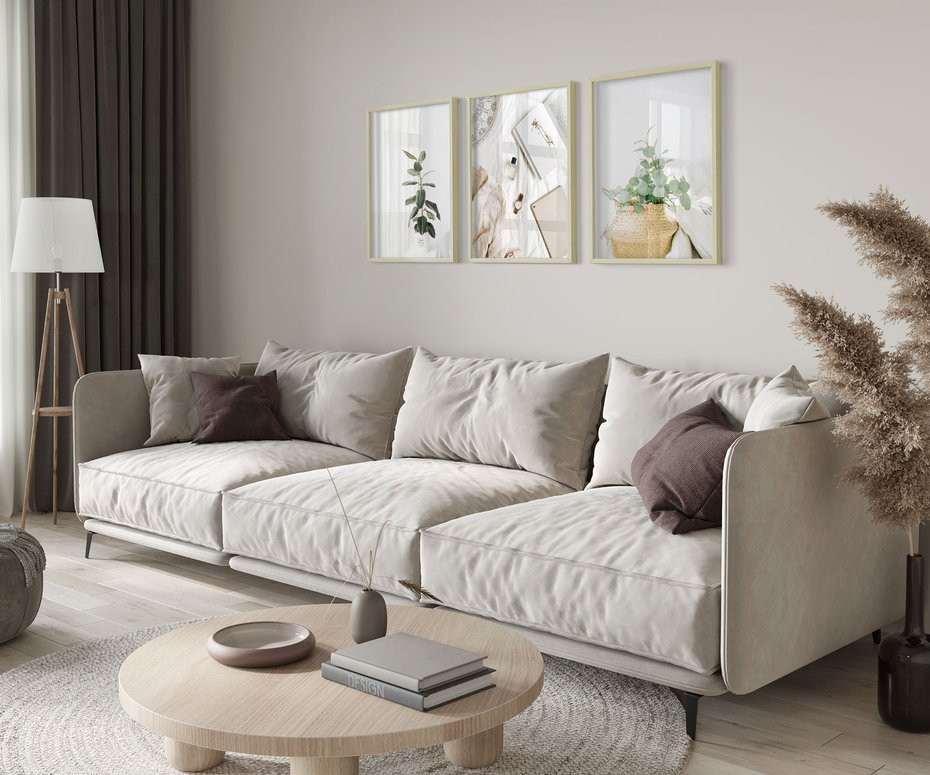 Zestaw obrazy w ramie 50x70 galeria - Liście, minimalizm, skandynawski, styl - rama drewno