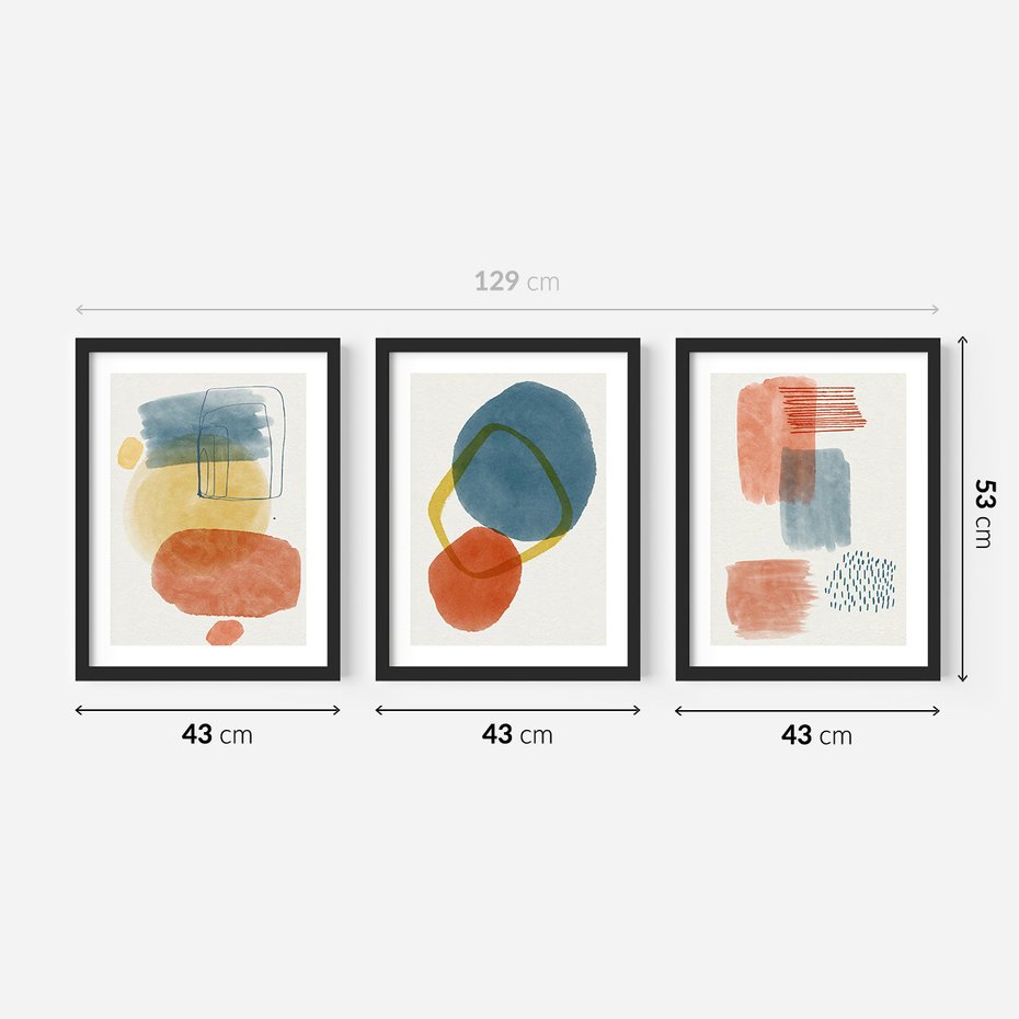 Zestaw obrazy w ramie 40x50 galeria - Geometryczne, plamy, kolorowe - rama czarna