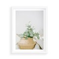 Plakat w ramie 50x70 - Eukaliptusowa Świeżość - eukaliptus, liście w koszu z wikliny - rama biała