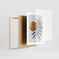 Plakat w ramie 30x40 - Grafika z Czarnym Liściem Palmy - czarny liść palmy, złóte kołó - rama drewno