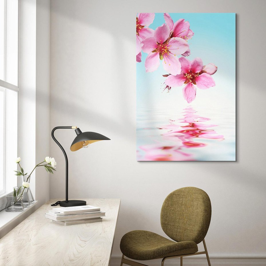 Obraz na płótnie 50x70 - Kwiatowa oaza nad wodą - kwiaty, woda