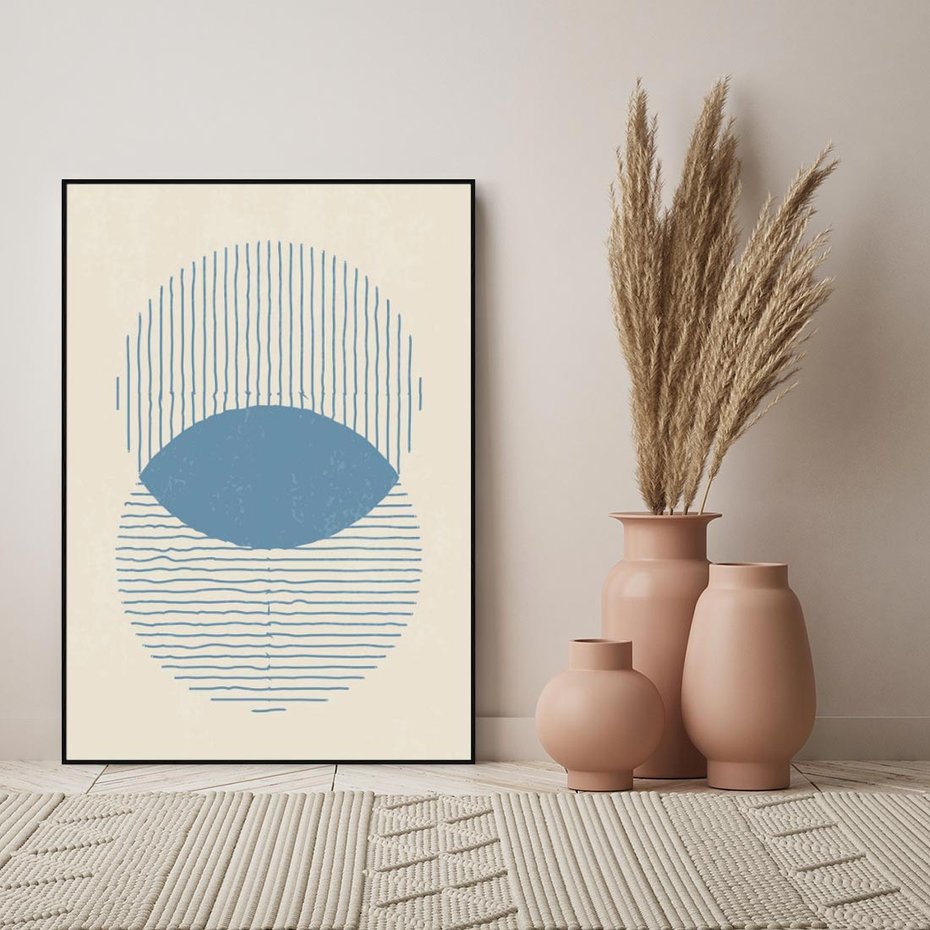 Obraz w ramie 70x100 - Wnętrza Refleksji - geometryczne kształty, koła - rama czarna