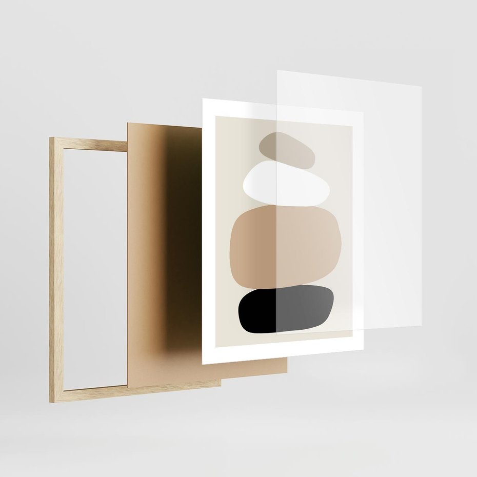 Plakat w ramie 40x50 - Zgeometryzowane Kształty - modernistyczny plakat, obłe kształty - rama drewno