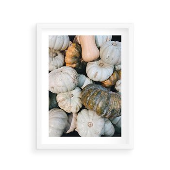 Plakat w ramie 50x70 - Minimalizm Jesieni - dynie, białe - rama biała