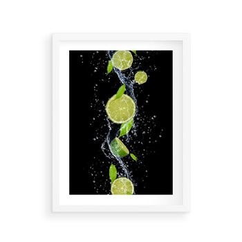 Plakat w ramie 50x70 - Świeżość Cytrusów - limonki, cytryny - rama biała