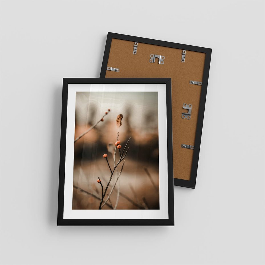 Plakat w ramie 30x40 - Jarzębina w Pejzażu - jesień, gałązka - rama czarna