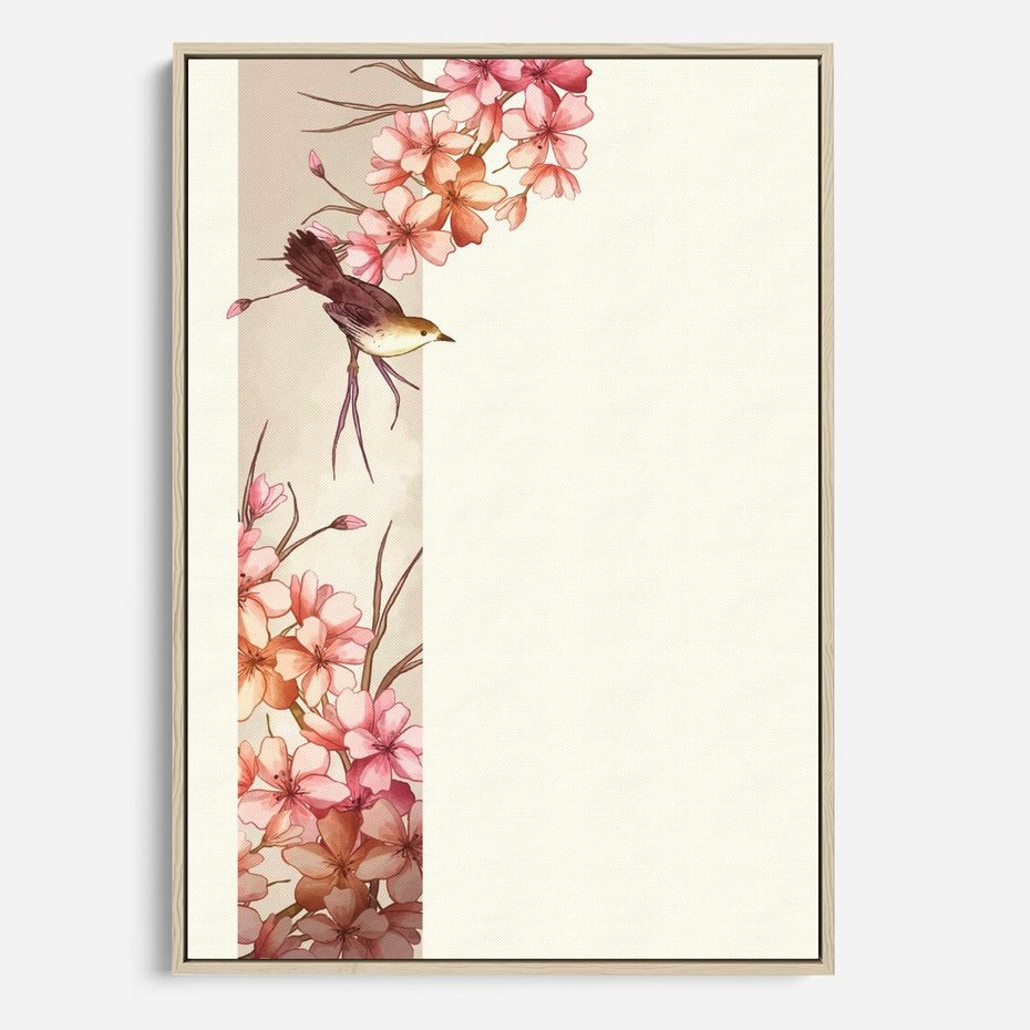 Obraz w ramie 50x70 - Rozkwitające Marzenia - japońska sztuka, ptak - rama drewno