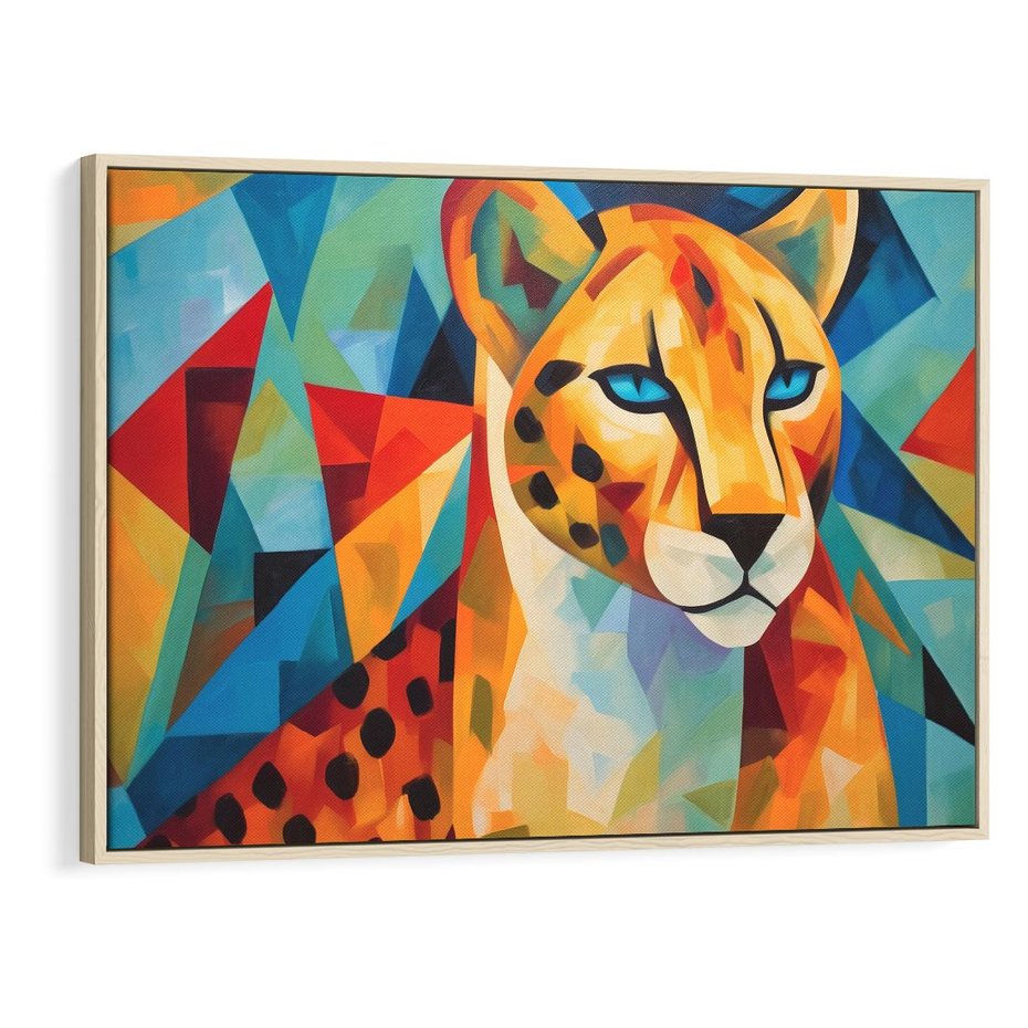 Obraz w ramie 100x70 - Dzikie Piękno - abstrakcyjny portret geparda, intensywne kolory - rama drewno