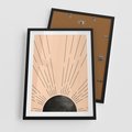 Plakat w ramie 50x70 - Migocące Kształty Promieni - boho czarne słońce, nowoczesna grafika - rama czarna