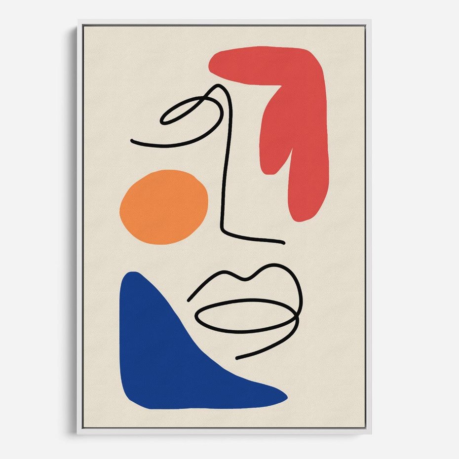 Obraz w ramie 70x100 - Rozbijające Granice Kształtów - abstrakcyjny obraz, przypomina twarz - rama biała