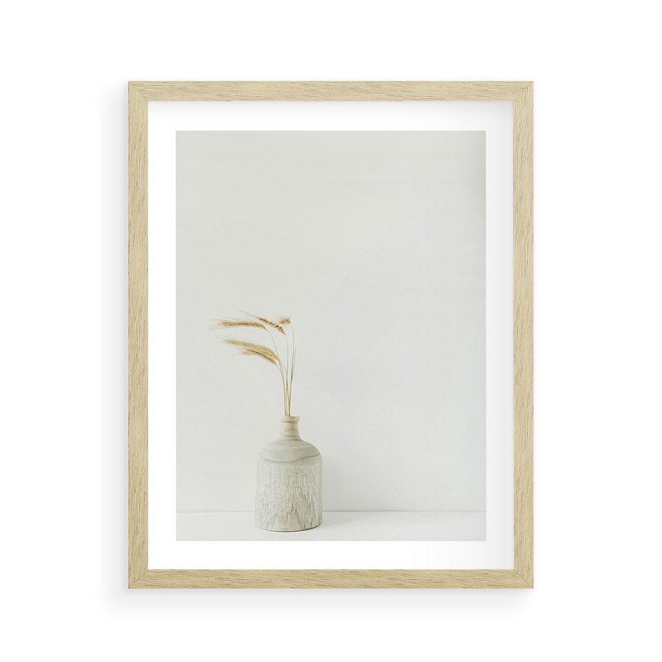 Plakat w ramie 40x50 - Sztuka Prostoty - minimalistyczny wazon, źdźbła traw - rama drewno