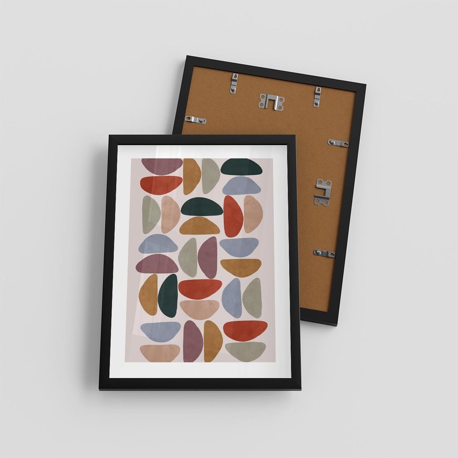 Plakat w ramie 30x40 - Kolorowe Echo Boho - abstrakcyjny obraz, geometryczna kompozycja - rama czarna