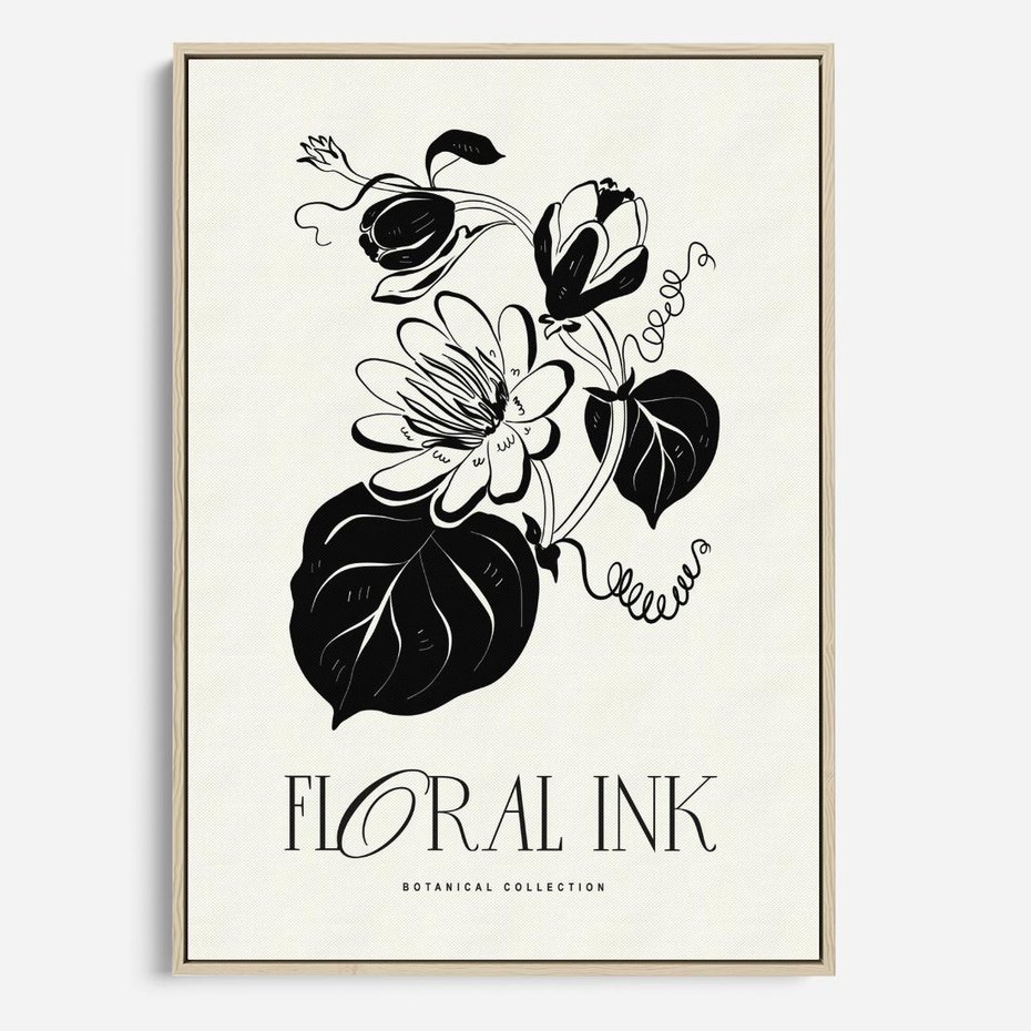 Obraz w ramie 70x100 - Odbicie kwiatowych chwil - kwiaty, typografia - rama drewno