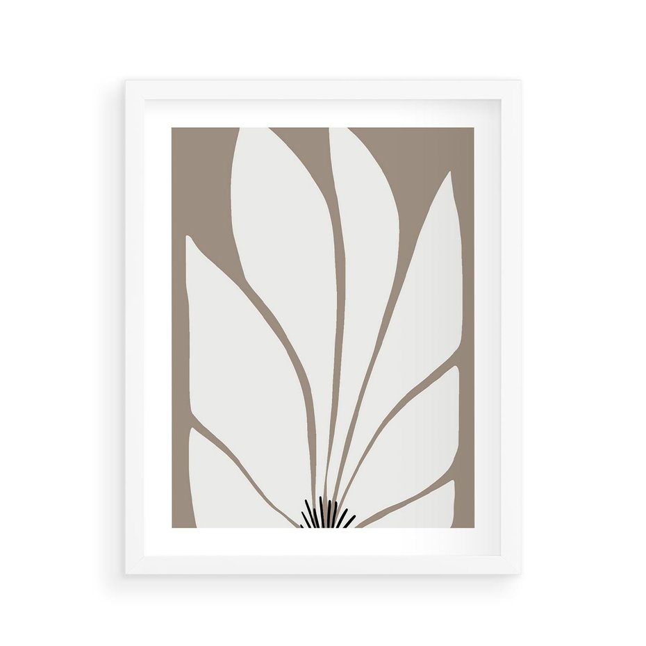 Plakat w ramie 40x50 - Ekspresyjne Kontury - abstrakcyjny kwiat, beże i brązy - rama biała