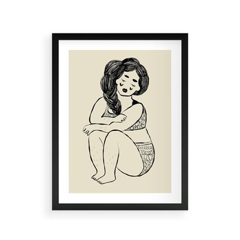 Plakat w ramie 40x50 - Migotliwe Refleksje - nowoczesny minimalistyczny rysunek, dziewczyna w bieliźnie - rama czarna