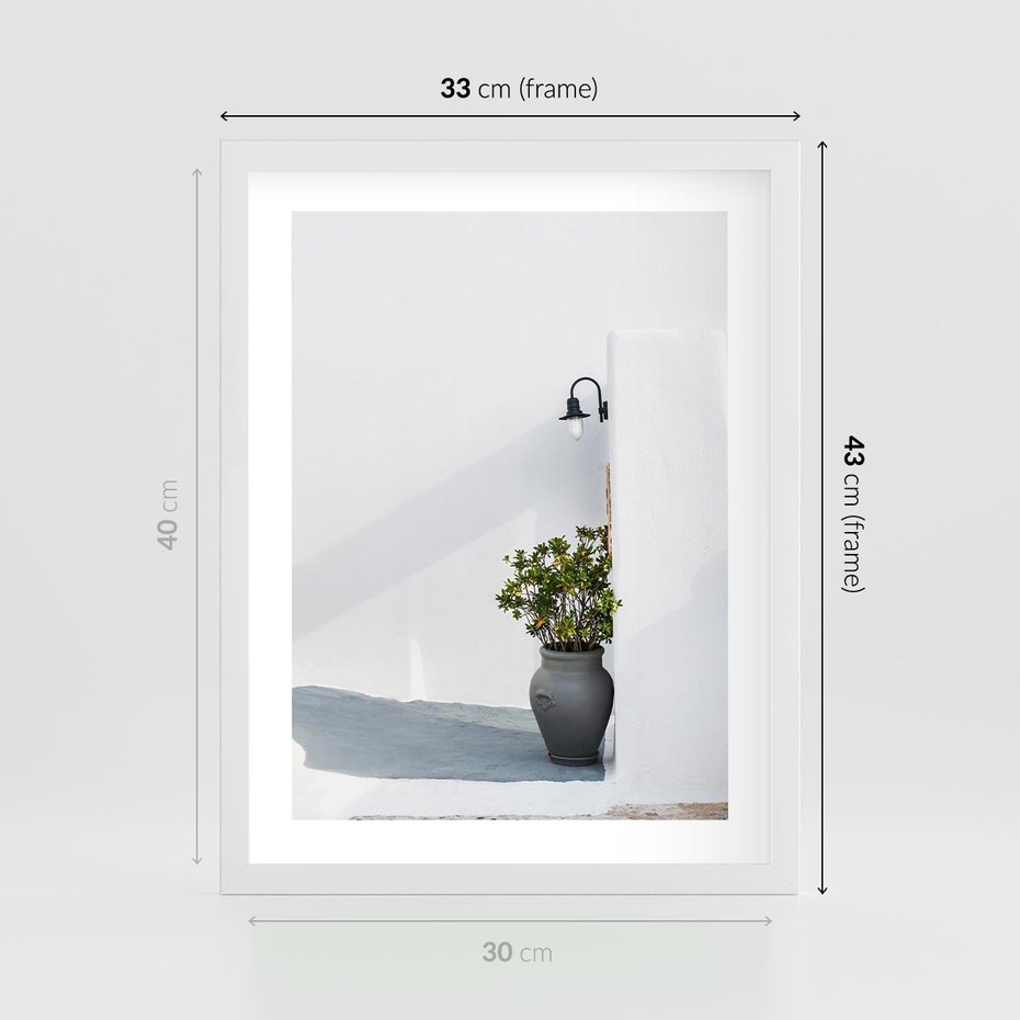 Plakat w ramie 30x40 - Błękitne wybrzeże - Santorini, Grecja - rama biała