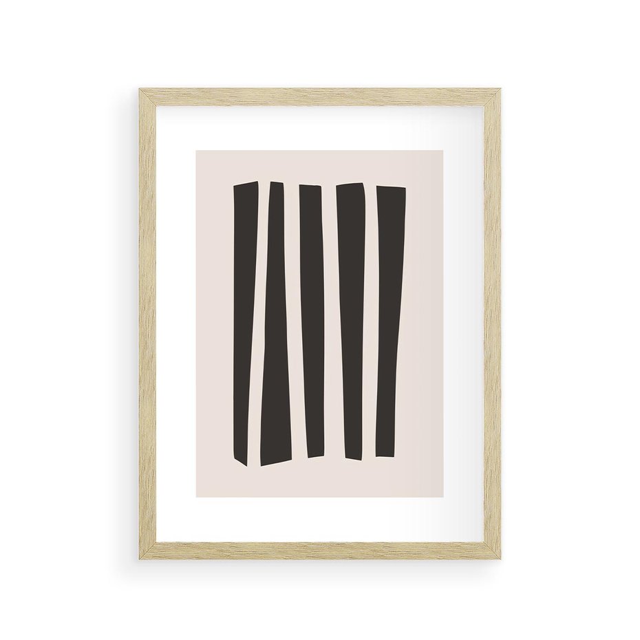 Plakat w ramie 30x40 - Migotliwa Transformacja Form - minimalizm, czarne pasy - rama drewno