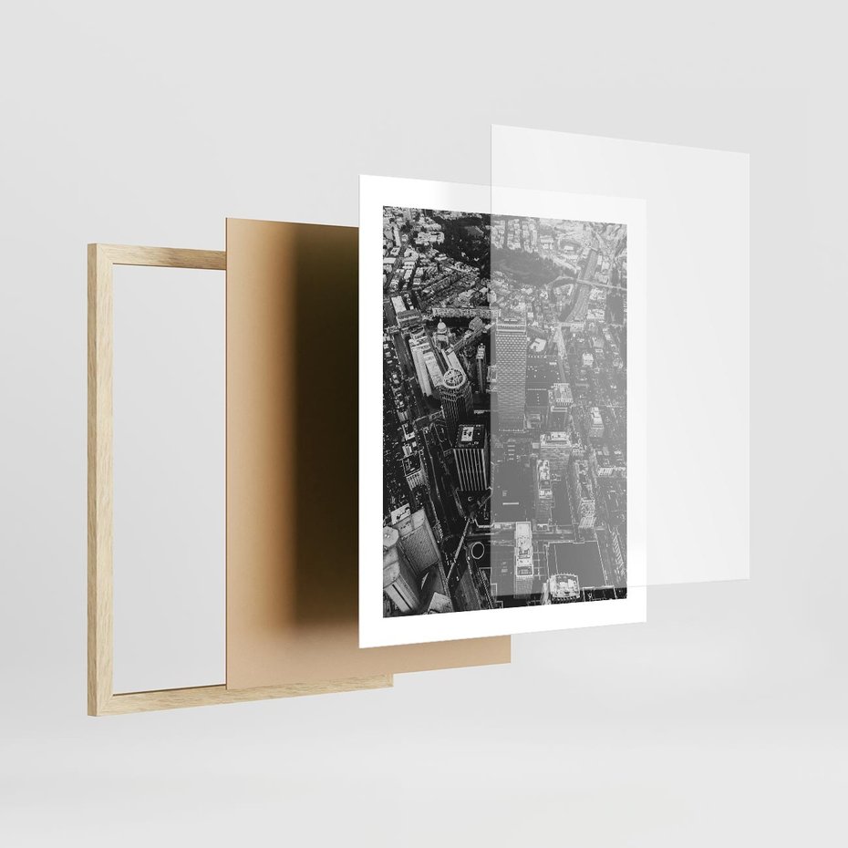 Plakat w ramie 40x50 - Kontrastujące miasto - miasto, biało - rama drewno