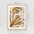Plakat w ramie 30x40 - Złote Akcenty w Fotografii - złotel liście monstery, na białym tle - rama drewno