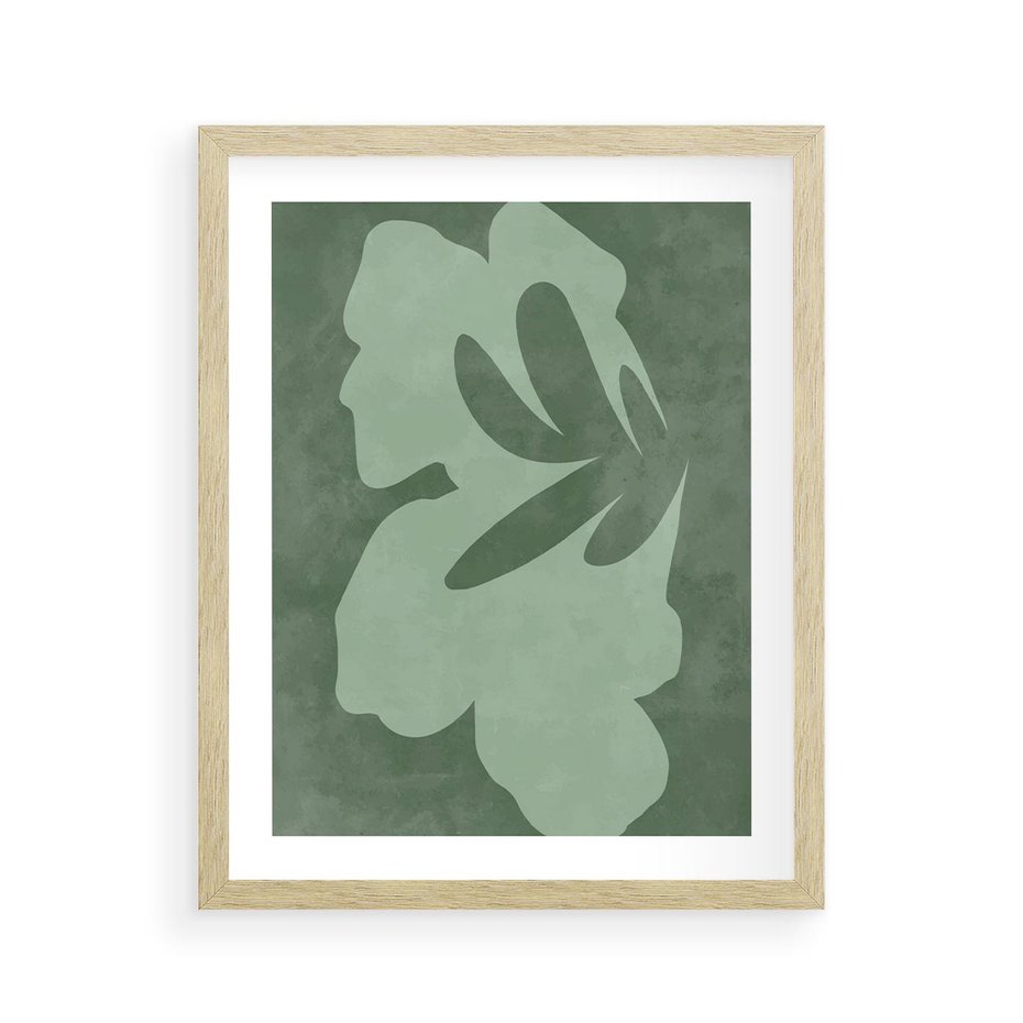 Plakat w ramie 40x50 - Kształty Zieleni - abstrakcyjny kształt, zielony plakat - rama drewno