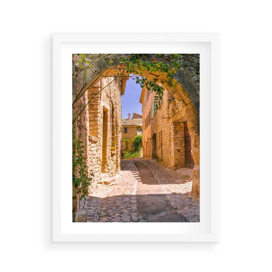 Plakat w ramie 40x50 - Malownicza uliczka w perspektywie - uliczka, perspektywa - rama biała