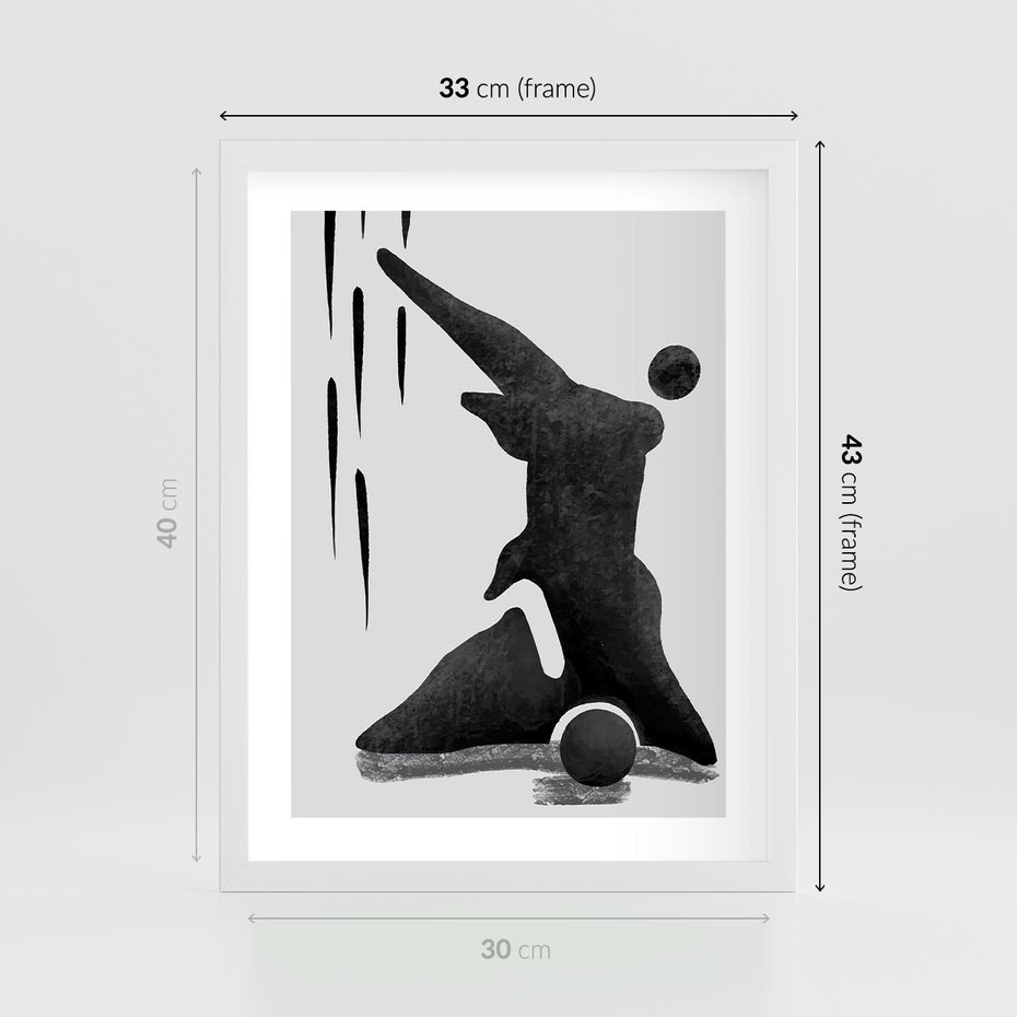 Plakat w ramie 30x40 - Czarno-Biała Grafika Postaci - nowoczesna grafika, plakat - rama biała