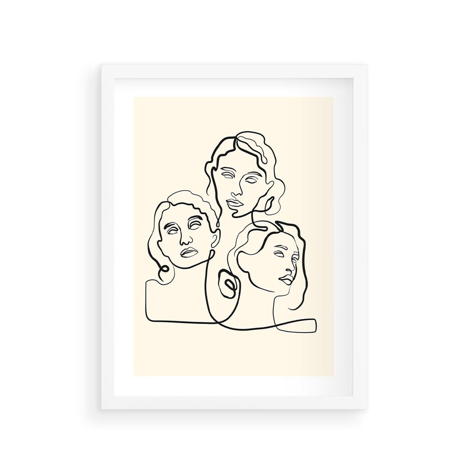 Plakat w ramie 30x40 - Trzy Kobiety - 3 kobiety, antyczny posag - rama biała