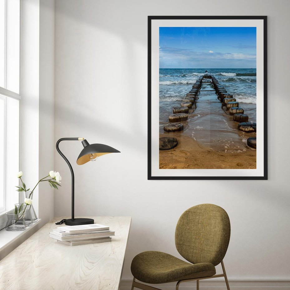 Plakat bez ramy 21x30 - Falochron na brzegu morza - falochron, morze