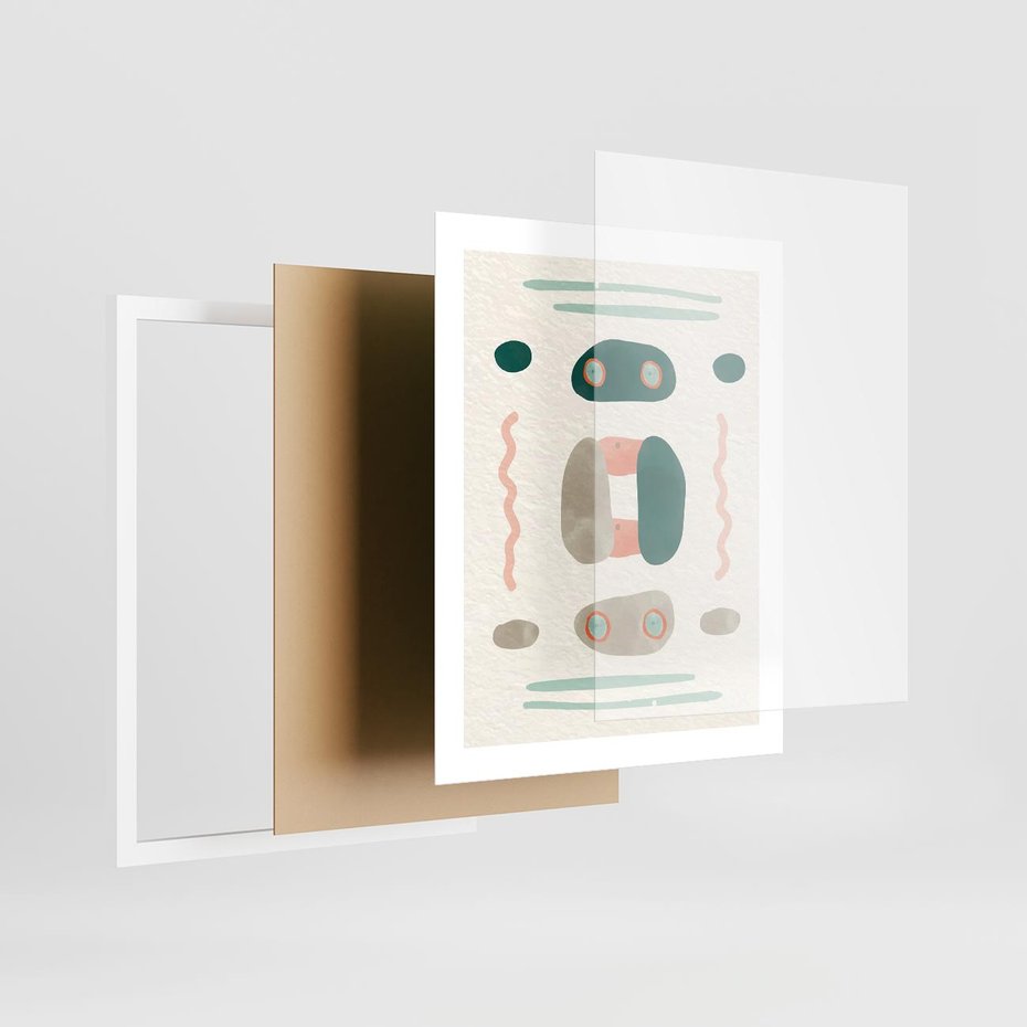 Plakat w ramie 40x50 - Tańczące Kształty Natury - przypadkowe abstrakcyjne wzory, pomarańczowy i zielony - rama biała