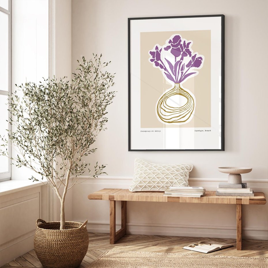 Plakat bez ramy 40x50 - Migocące Anomalie - abstrakcyjne liście, kwiaty tropikalne w wazonie