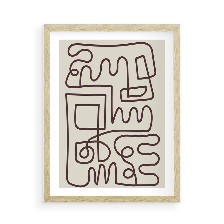 Plakat w ramie 50x70 - Etniczna Abstrakcja - nowoczesna boho grafika, abstrakcja - rama drewno