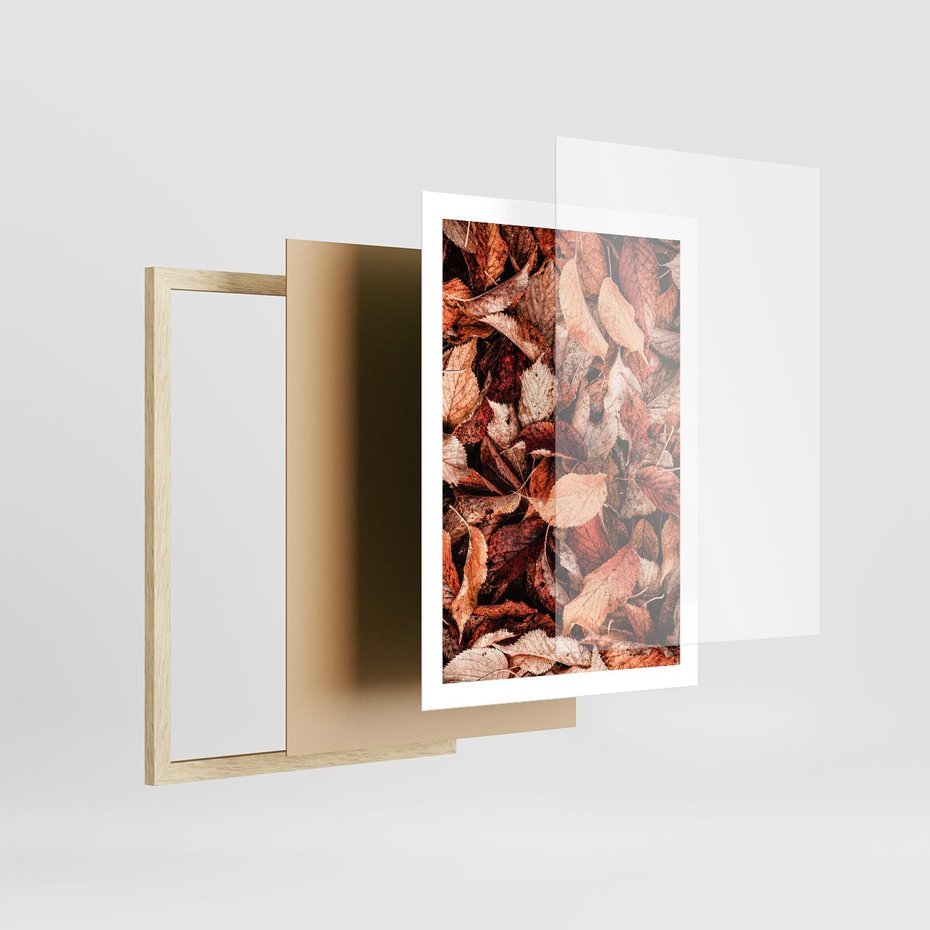Plakat w ramie 50x70 - Magia Jesiennej Ziemi - liście, jesień - rama drewno