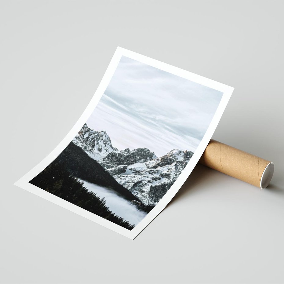 Plakat bez ramy 21x30 - Malowniczy Krajobraz ze Śniegiem - góry, śnieg