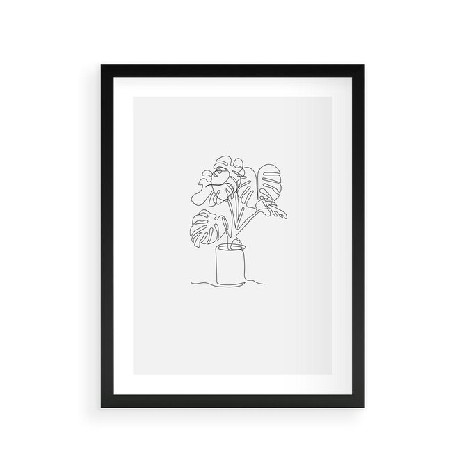 Plakat w ramie 30x40 - Tajemnicza Harmonia - sztuka one line, monstera - rama czarna