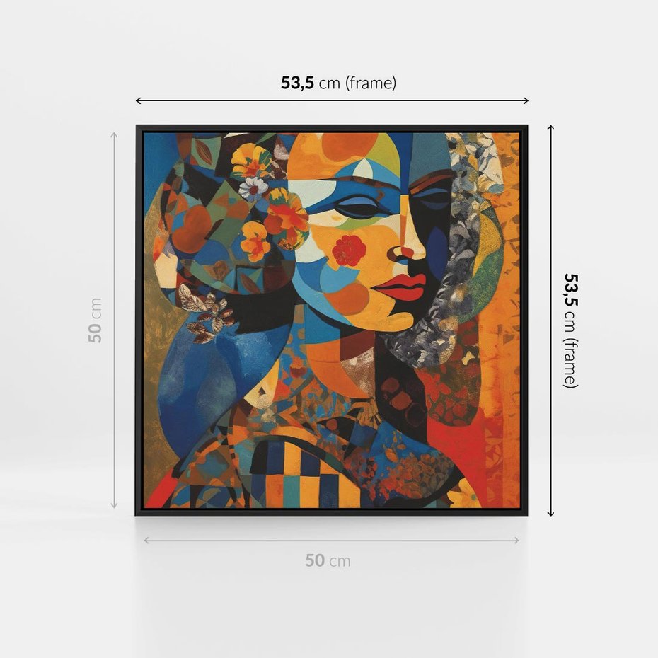 Obraz w ramie 50x50 - Impresje Cichego Szeptu - abstrakcyjny obraz, portret kobiety - rama czarna