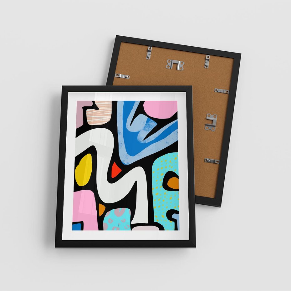 Plakat w ramie 40x50 - Komiksowe Formy - abstrakcyjne formy, komiksowy styl - rama czarna