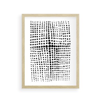 Plakat w ramie 50x70 - Refleksje Monochromatycznych Widoków - abstrakcyjna kompozycja z czarnych kropek, minimalistyczny czarno bialy plakat - rama drewno