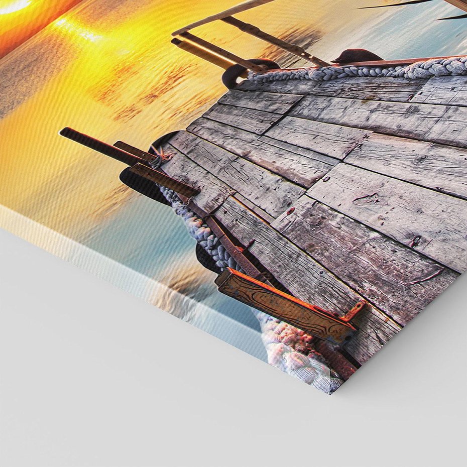 Obraz na płótnie 40x40 - Zachód nad jeziorem z pomostem - pomost, jezioro