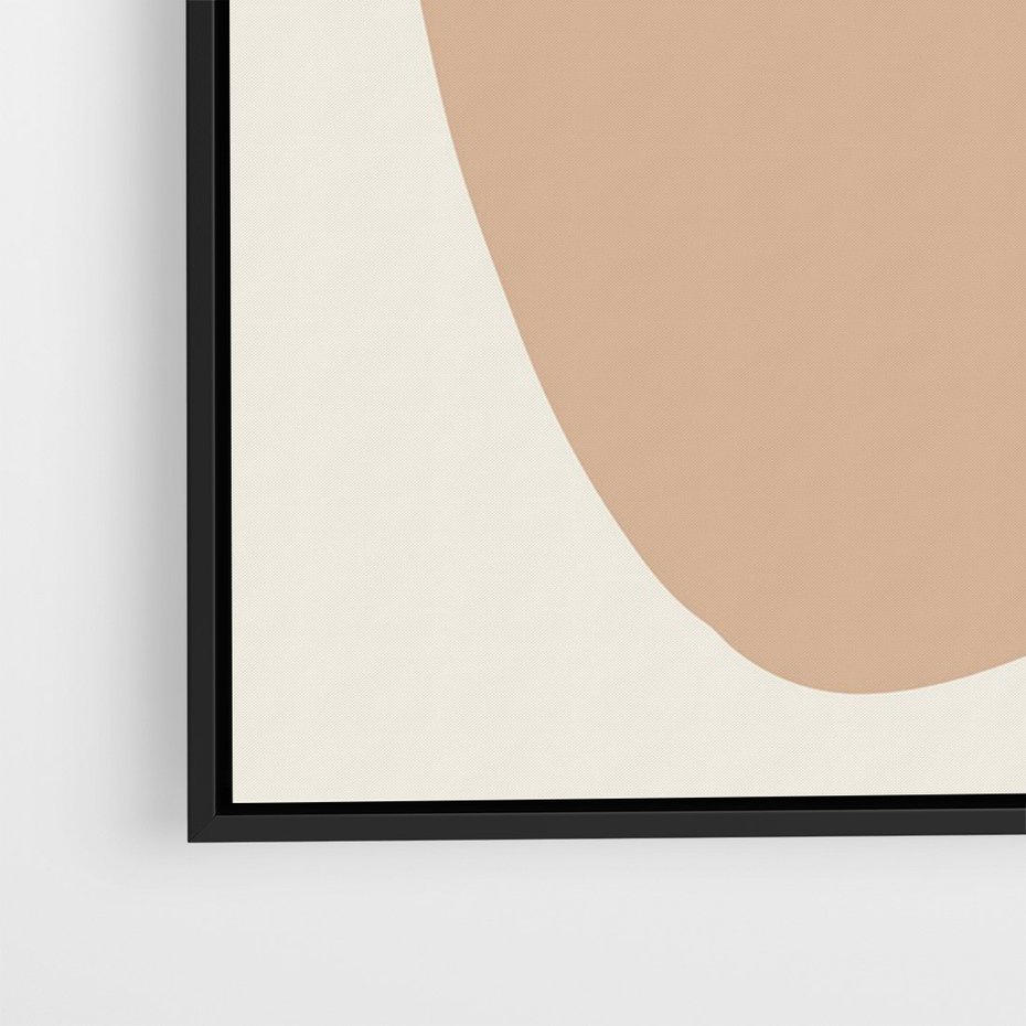 Obraz w ramie 50x70 - Beżowa Synergia - beżowa abstrakcyjna kompozycja, czarny akcent - rama czarna