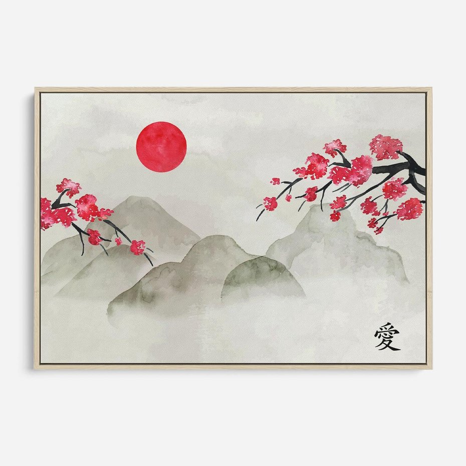 Obraz w ramie 120x80 - Harmonia Japandi - styl japandi, japonia - rama drewno